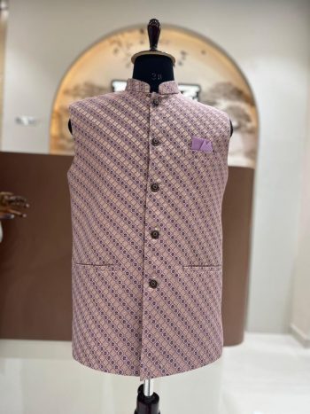 RICH LOOK JACQUARD WITH WEAVING WORK MEN'S KOTI BABY PINK