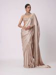 RICH LOOK JAPAN SATIN REAL MIRROR AND EMBROIDERY BORDER WORK SAREE WITH UNSTITCHED BLOUSE  CREAM