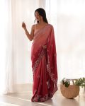 RICH LOOK JAPAN SATIN SEQUENCE AND MULTI THREAD WITH ZARI DORI WORK SAREE WITH UNSTITCHED BLOUSE PARTY WEAR WHOLESALE PRICE ETHNIC GARMENT (7)