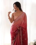 RICH LOOK JAPAN SATIN SEQUENCE AND MULTI THREAD WITH ZARI DORI WORK SAREE WITH UNSTITCHED BLOUSE PARTY WEAR WHOLESALE PRICE ETHNIC GARMENT (7)