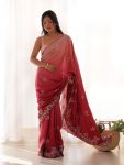 RICH LOOK JAPAN SATIN SEQUENCE AND MULTI THREAD WITH ZARI DORI WORK SAREE WITH UNSTITCHED BLOUSE PARTY WEAR WHOLESALE PRICE ETHNIC GARMENT (7)