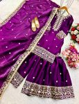 RICH LOOK JIMMY-CHOO SILK EMBROIDERY SEQUENCE WORK TOP SHARARA WITH DUPATTA FESTIVAL WEAR WHOLESALE PRICE ETHNIC GARMENT (8)