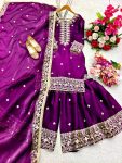 RICH LOOK JIMMY-CHOO SILK EMBROIDERY SEQUENCE WORK TOP SHARARA WITH DUPATTA FESTIVAL WEAR WHOLESALE PRICE ETHNIC GARMENT (8)