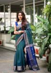 RICH LOOK  LICHI SILK JACQUARD WORK SAREE WITH UNSTITCHED BLOUSE BLUE