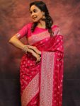 RICH LOOK LICHI SILK WEAVING WORK SAREE WITH UNSTITCHED BLOUSE FESTIVE WEAR WHOLESALE PRICE ETHNIC GARMENT (3)
