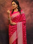 RICH LOOK LICHI SILK WEAVING WORK SAREE WITH UNSTITCHED BLOUSE RANI