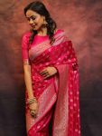 RICH LOOK LICHI SILK WEAVING WORK SAREE WITH UNSTITCHED BLOUSE FESTIVE WEAR WHOLESALE PRICE ETHNIC GARMENT (3)