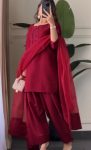 RICH LOOK NATURAL CREEP SILK BEADS HAND WORK WITH SEQUENCE MULTI NEEDLE EMBROIDERY WORK TOP PATIYALA WITH DUPATTA MAROON