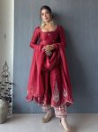 RICH LOOK NATURAL CREEP THREAD AND SEQUENCE WORK GOWN BOTTOM WITH DUPATTA MAROON