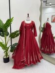 RICH LOOK NATURAL CREEP THREAD AND SEQUENCE WORK GOWN BOTTOM WITH DUPATTA FESTIVE WEAR WHOLESALE PRICE ETHNIC GARMENT (2)
