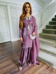 RICH LOOK NATURAL CREPE EMBROIDERY SEQUENCE WORK TOP PATIYALA WITH DUPATTA  LAVENDER
