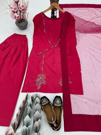 RICH LOOK NATURAL CREPE EMBROIDERY SEQUENCE WORK TOP PATIYALA WITH DUPATTA RANI