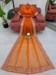 RICH LOOK ORGANZA SILK THREAD AND SEQUENCE WORK WITH LCD DIAMOND WORK SAREE WITH UNSTITCHED BLOUSE PARTY WEAR WHOLESALE PRICE ETHNIC GARMENT (4)