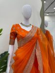 RICH LOOK ORGANZA SILK THREAD AND SEQUENCE WORK WITH LCD DIAMOND WORK SAREE WITH UNSTITCHED BLOUSE PARTY WEAR WHOLESALE PRICE ETHNIC GARMENT (4)