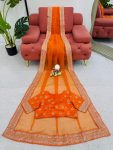 RICH LOOK ORGANZA SILK THREAD AND SEQUENCE WORK WITH LCD DIAMOND WORK SAREE WITH UNSTITCHED BLOUSE PARTY WEAR WHOLESALE PRICE ETHNIC GARMENT (4)