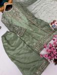 RICH LOOK ORGANZA SILK ZARI AND SEQUENCE EMBROIDERY WORK TOP PALAZZO WITH DUPATTA FESTIVE WEAR WHOLESALE PRICE ETHNIC GARMENT (5)
