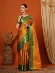 RICH LOOK PURE AURA COTTON SILK WEAVING WORK SAREE WITH UNSTITCHED BLOUSE ORANGE