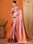 RICH LOOK PURE AURA COTTON SILK WEAVING WORK SAREE WITH UNSTITCHED BLOUSE BABY PINK