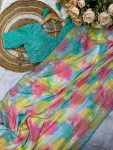 RICH LOOK RANGOLI SILK PRISM PRINTS WITH EMBROIDERY SEQUENCE WITH CUT BORDER WORK SAREE WITH STITCHED BLOUSE PARTY WEAR WHOLESALE PRICE ETHNIC GARMENT (11)