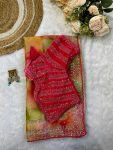 RICH LOOK RANGOLI SILK PRISM PRINTS WITH EMBROIDERY SEQUENCE WITH CUT BORDER WORK SAREE WITH STITCHED BLOUSE PARTY WEAR WHOLESALE PRICE ETHNIC GARMENT (6)
