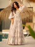 RICH LOOK RAYON PRINTED ONE PIECE DRESS  OFF WHITE