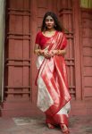 RICH LOOK SOFT LICHI SILK JACQUARD WORK SAREE WITH UNSTITCHED BLOUSE BRIDAL WEAR WHOLESALE PRICE ETHNIC GARMENT (4)