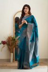 RICH LOOK SOFT LICHI SILK JACQUARD WORK SAREE WITH UNTITCHED BLOUSE PARTY WEAR WHOLESALE PRICE ETHNIC GARMENT (32)
