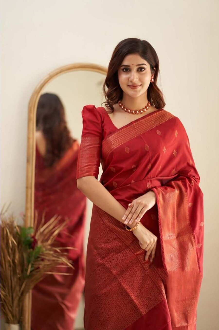 RICH LOOK SOFT LICHI SILK JACQUARD WORK SAREE WITH UNTITCHED BLOUSE PARTY WEAR WHOLESALE PRICE ETHNIC GARMENT (35)