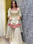 RICH LOOK VICHITRA SILK EMBROIDERY SEQUENCE AND CODING WORK TOP SHARARA WITH DUPATTA WHITE