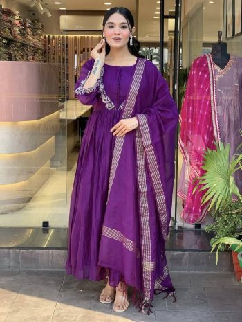 RICH LOOK VISCOSE CHINON SEQUENCE EMBROIDERY WORK TOP BOTTOM WITH DUPATTA PURPLE