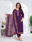 RICH LOOK VISCOSE EMBROIDERY WORK TOP BOTTOM WITH DUPATTA  PURPLE