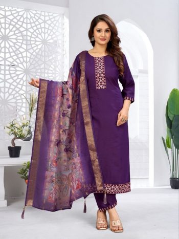 RICH LOOK VISCOSE EMBROIDERY WORK TOP BOTTOM WITH DUPATTA  PURPLE