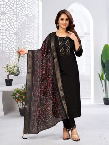 RICH LOOK VISCOSE EMBROIDERY WORK TOP BOTTOM WITH DUPATTA  BLACK