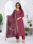 RICH LOOK VISCOSE EMBROIDERY WORK TOP BOTTOM WITH DUPATTA  WINE