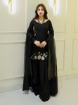 TRANDING CREEP SILK EMBROIDERY SEQUENCE WORK TOP PATIYALA WITH DUPATTA BLACK