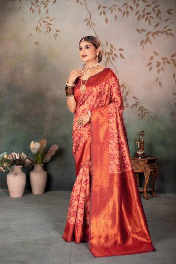 TRENDING  BANARASI SILK WEAVING SAREE WITH UNSTITCHED BLOUSE GAJRI