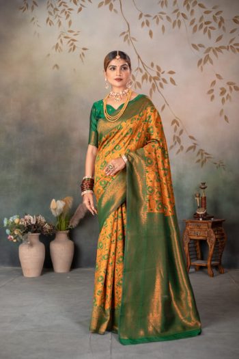 TRENDING  BANARASI SILK WEAVING SAREE WITH UNSTITCHED BLOUSE YELLOW