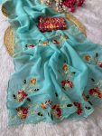 TRENDING CRUNCHY CHIFFON BUTTA MOTI WORK SAREE WITH UNSTITCHED BLOUSE WEDDING WEAR WHOLESALE PRICE ETHNIC GARMENT (5)