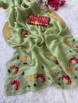 TRENDING CRUNCHY CHIFFON BUTTA MOTI WORK SAREE WITH UNSTITCHED BLOUSE WEDDING WEAR WHOLESALE PRICE ETHNIC GARMENT (3)