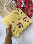 TRENDING CRUNCHY CHIFFON BUTTA MOTI WORK SAREE WITH UNSTITCHED BLOUSE YELLOW