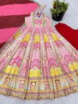 TRENDING HEAVY JAPAN SATIN SILK DIGITAL FOIL PRINT WORK GOWN BOTTOM WITH DUPATTA PARTY WEAR WHOLESALE PRICE ETHNIC GARMENT (14)