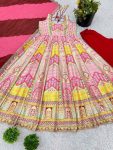 TRENDING HEAVY JAPAN SATIN SILK DIGITAL FOIL PRINT WORK GOWN BOTTOM WITH DUPATTA PARTY WEAR WHOLESALE PRICE ETHNIC GARMENT (14)