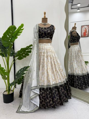 TRENDING JACQUARD CODING SEQUENCE WORK LEHNGA CHOLI WITH DUPATTA  BLACK