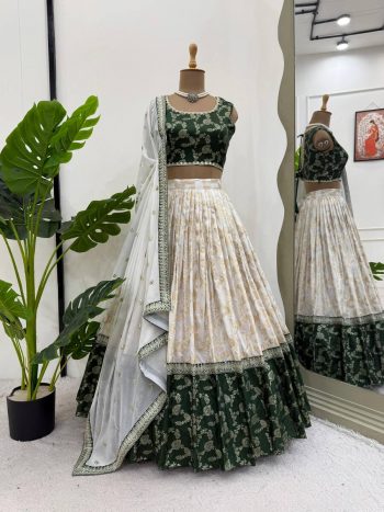 TRENDING JACQUARD CODING SEQUENCE WORK LEHNGA CHOLI WITH DUPATTA GREEN