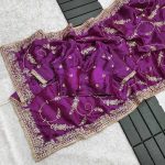 TRENDING JIMMY CHOO EMBROIDERY CODING AND SEQUENCE WORK SAREE WITH UNSTITCHED BLOUSE WEDDING WEAR WHOLESALE PRICE ETHNICGARMENT (3)
