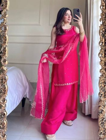 TRENDING NATURAL CREPE EMBROIDERY SEQUENCE WORK TOP PATIYALA WITH DUPATTA RANI