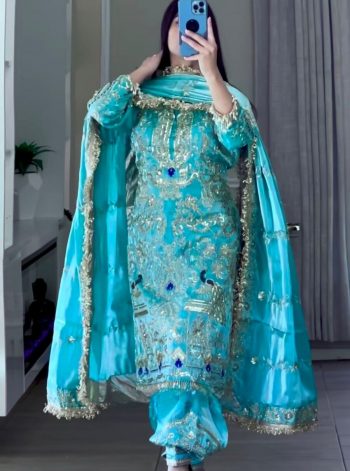 TRENDING NATURAL CREPE EMBROIDERY SEQUENCE WORK TOP PATIYALA WITH DUPATTA SKY