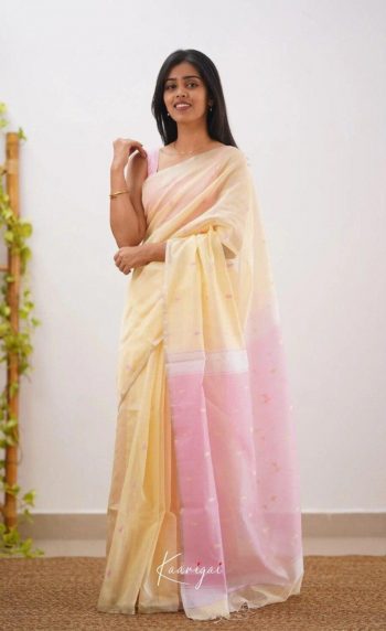TRENDING SOFT COTTON WEAVING  JACQUARD BORDER WORK SAREE WITH UNSTITCHED BLOUSE PARTY WEAR WHOLESALE PRICE ETHNIC GARMENT CREAM