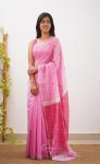 TRENDING SOFT COTTON WEAVING  JACQUARD BORDER WORK SAREE WITH UNSTITCHED BLOUSE PARTY WEAR WHOLESALE PRICE ETHNIC GARMENT BABY PINK
