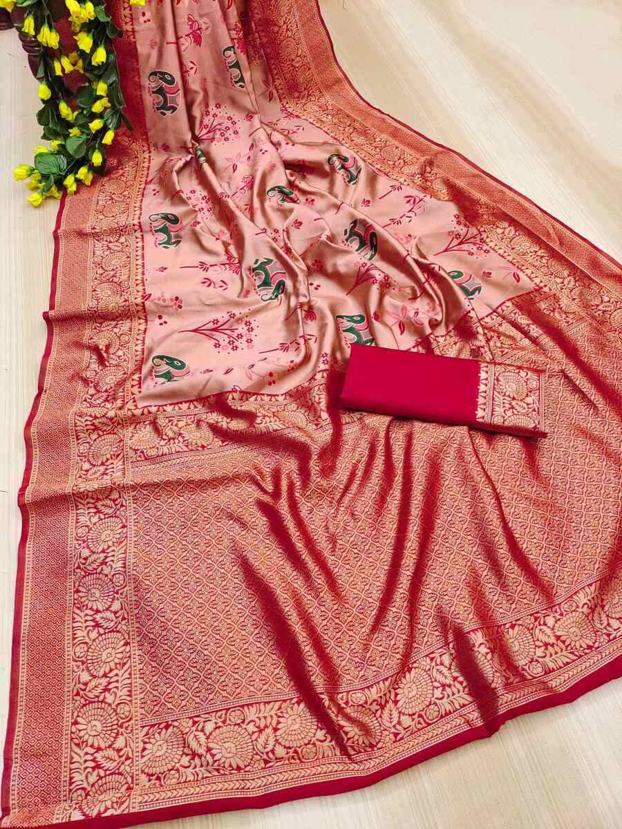 TRENDING SOFT LICHI SILK JACQUARD SAREE WITH UNSTITCHED BLOUSE DAILY WEAR WHOLESALE PRICE ETHNIC GARMENT (11)